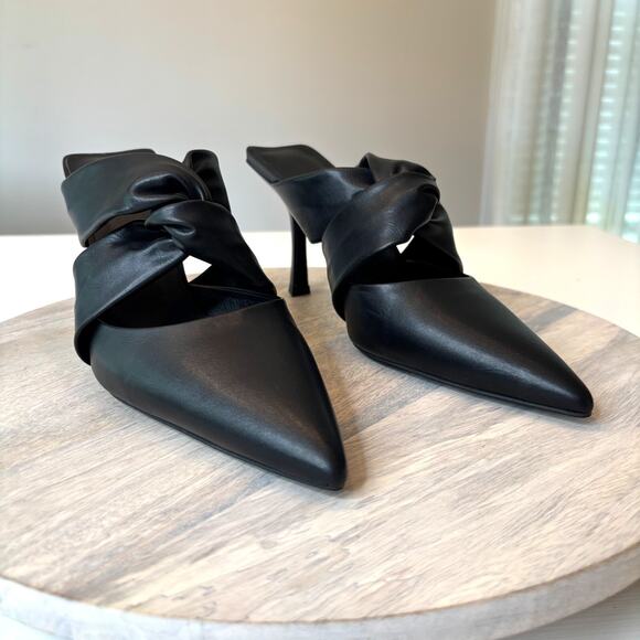 Jeffrey Campbell Quinbie Women’s Black Leather Pointy Toe Pumps Heels Size 9.5 - Picture 1 of 9